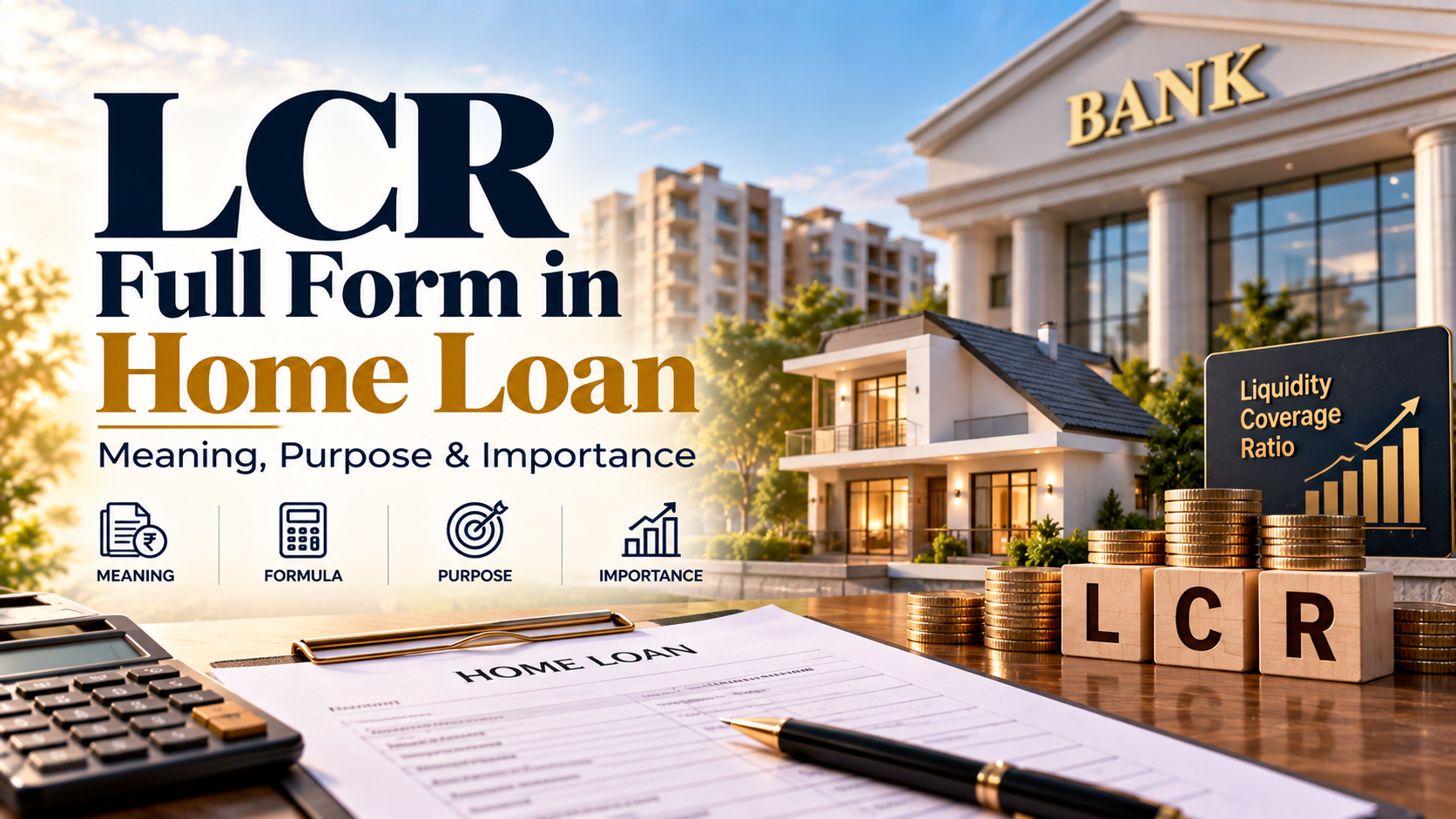 LCR full form in home loan and banking showing Liquidity Coverage Ratio and bank liquidity
